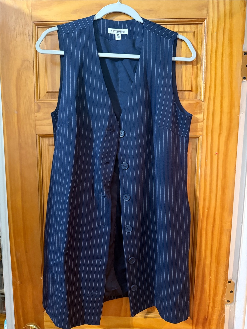 Steve Madden Navy Pinstripe Long Vest Dress
